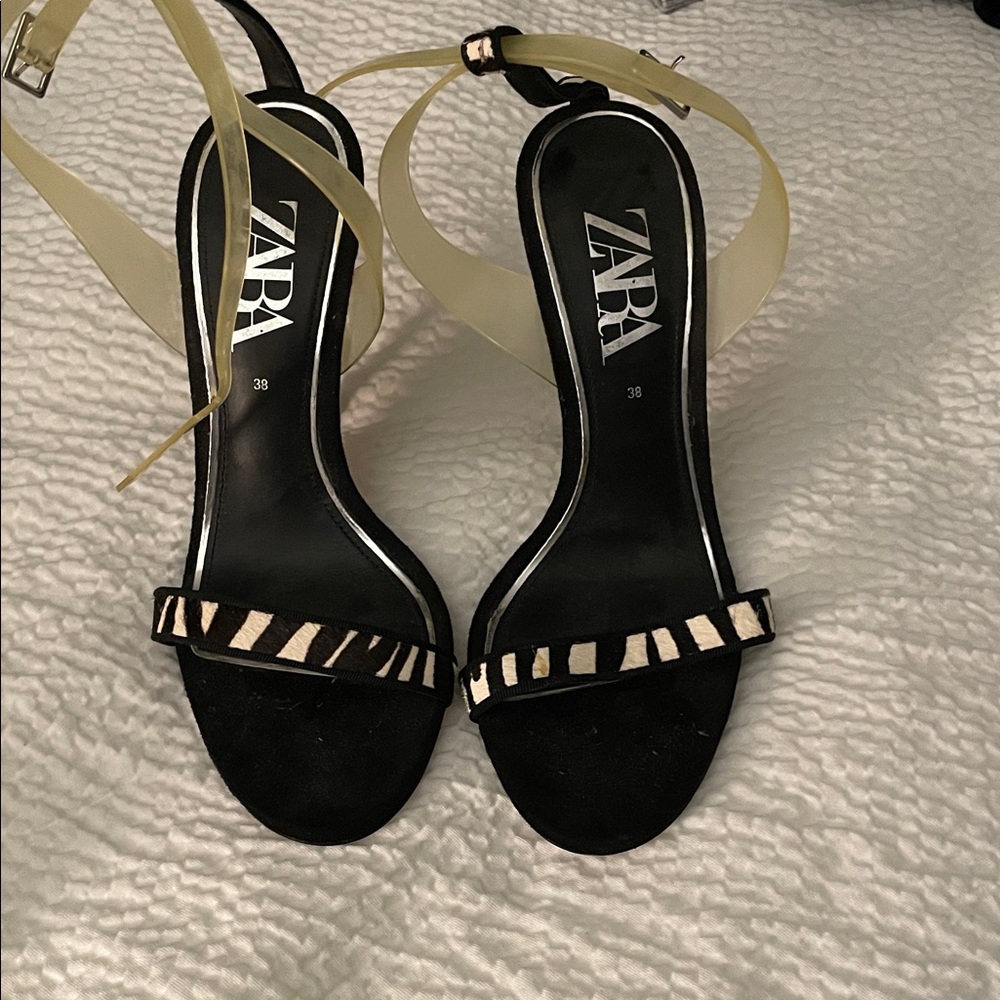 Zara Black and Cream Strappy Heels